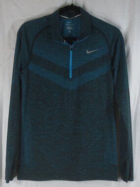 Nike Top Teal Black Dri Fit 1/4 Zip Henley Long Sleeve Cool Running Shirt Size S